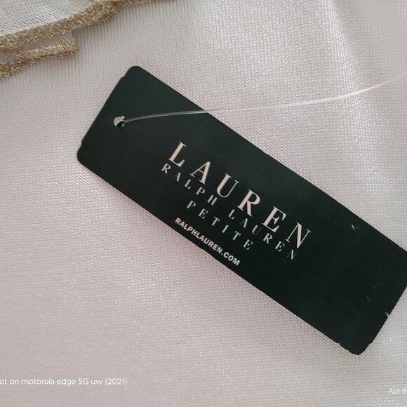 RALPH LAUREN KNIT TANK SLVLS RUFFLED NECK WHITE W/GOLD METALLIC PETITE P/P - Picture 5 of 9